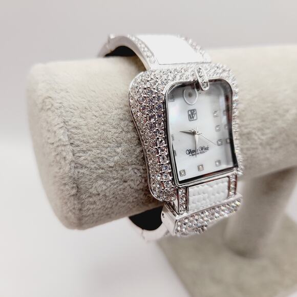 Vintage Victoria Wieck Watch Silver Rhinestone Cuff Stainless Steel Women’s - Picture 4 of 9